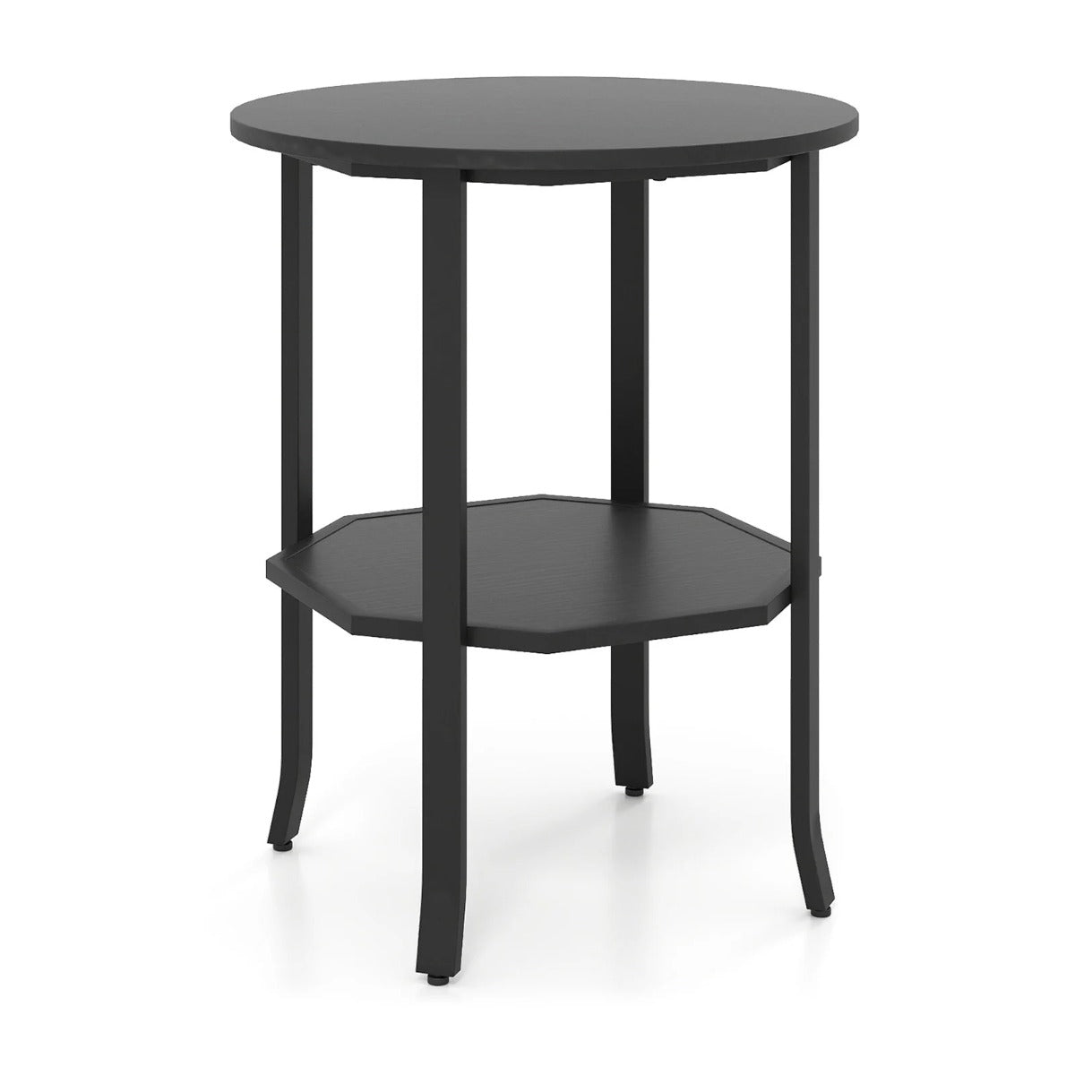 Rund – sidobord stegs med förvaringsfack Industriellt accentbord Nattduksbord – 2 – Svart