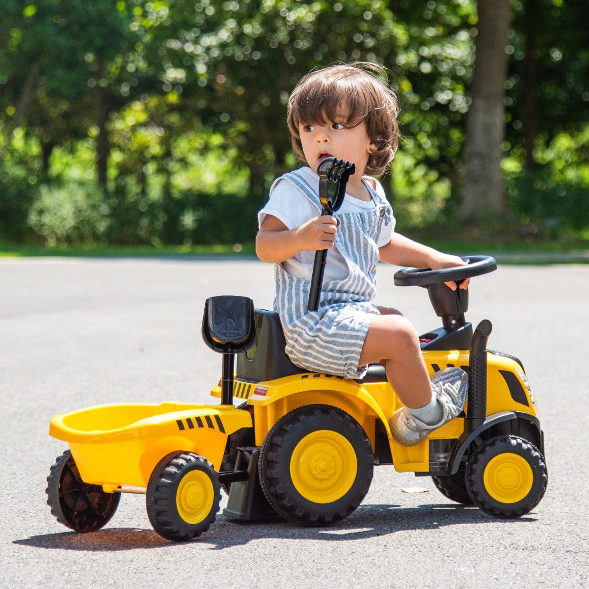 Åktraktor – för barn med avtagbar släpvagn och skovel Walker licensierad Caterpillar fordon – Gul