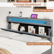 Stoppad – säng med LED belysning, laddstation (2 USB uttag), lådor, grått. – 160 x 200 cm – Grå