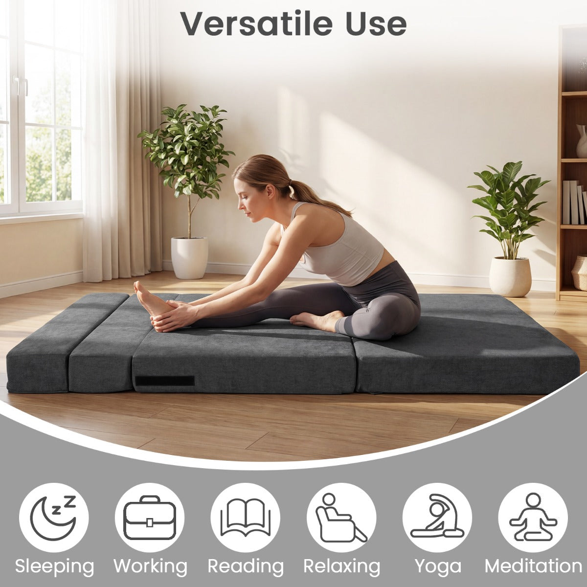 Fällbar – sängsoffa i i chenille med kudde för vardagsrum, sovrum och hemtkontor – 3 1 2 – Grå