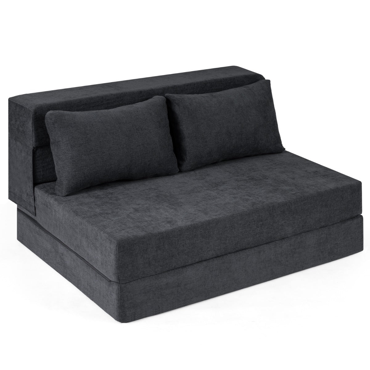 Fällbar – sängsoffa i i chenille med kudde för vardagsrum, sovrum och hemtkontor – 3 1 2 – Grå
