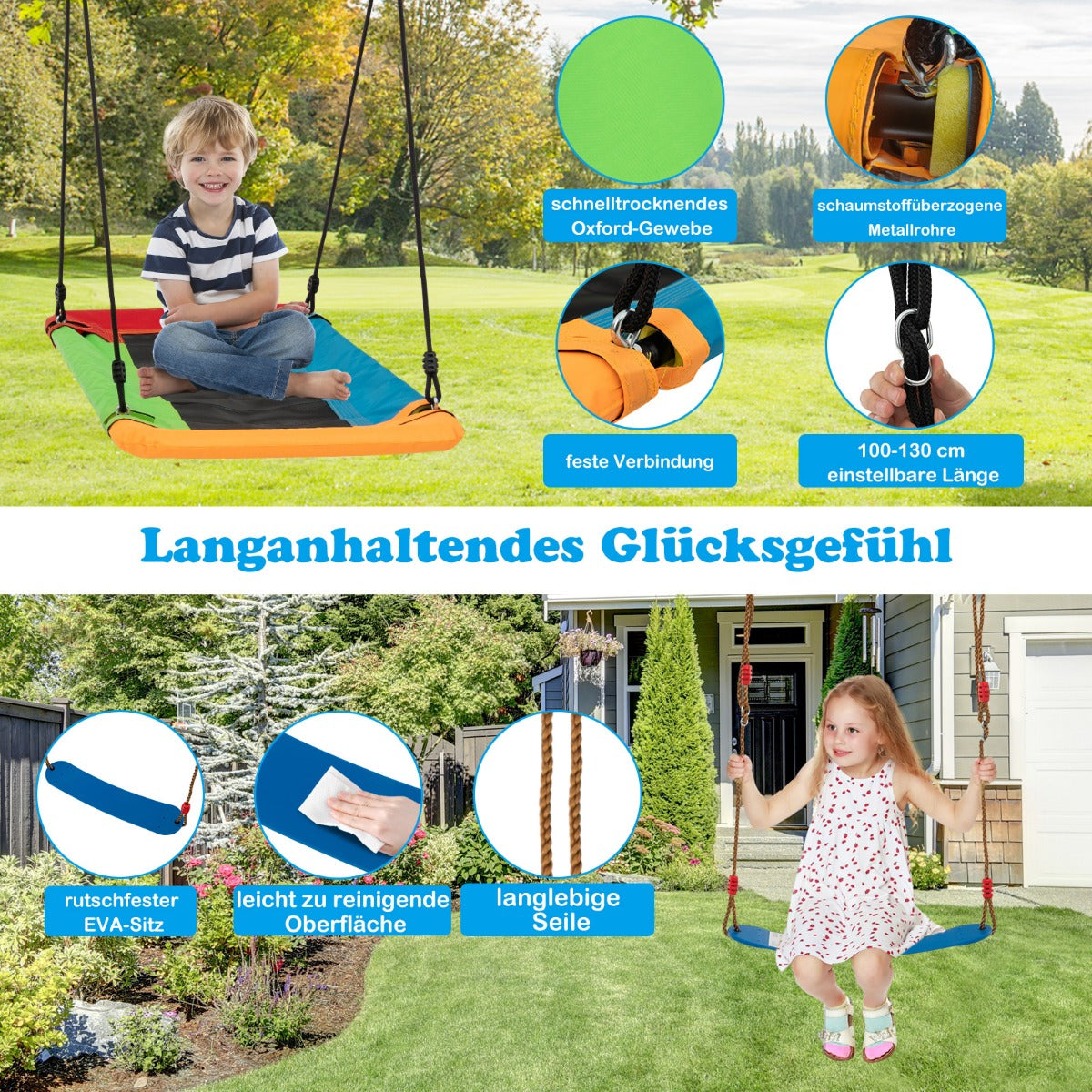 Gungställning – med bo elastisk barngunga och babygunga gul + – 350 x 182 x 195 cm – Färgglad