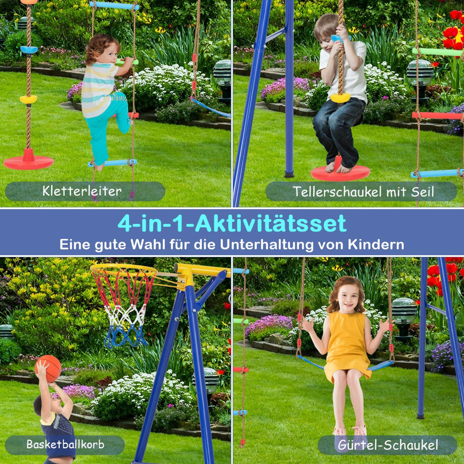 Gungram – med elastisk gungplatta gul + – 246 x 190 x 188 cm – Färgglad