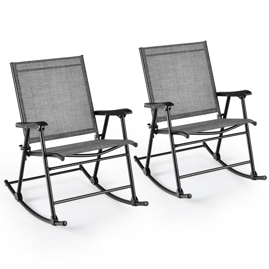 Fällbara – gungstolar set om trädgårdsstolar med ventilerande sitstyg – 2 82 x 64 x 91 cm – Grå