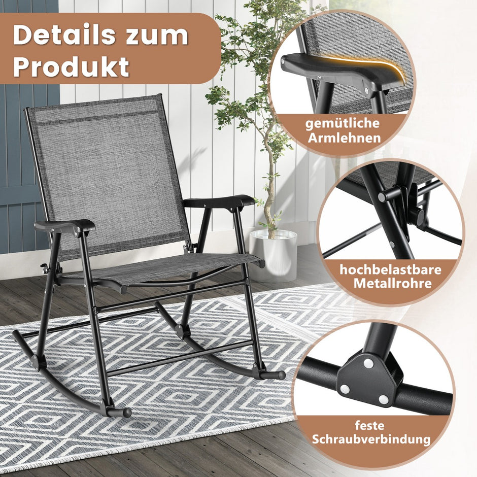 Fällbara – gungstolar set om trädgårdsstolar med ventilerande sitstyg – 2 82 x 64 x 91 cm – Grå