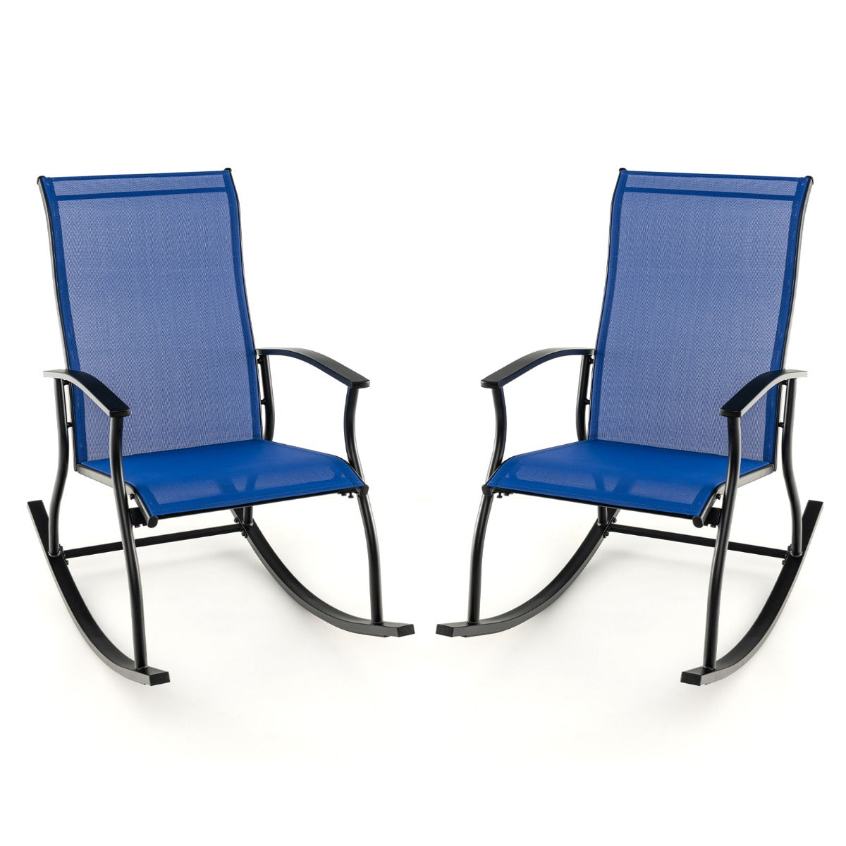 Set – med gungstolar högt ryggstöd och ventilerande sitstyg marinblå + – 2 102 x 68 x 100 cm – Blå