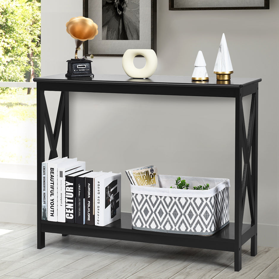 X – format smalt konsolbord med nivåer – 2 100 x 30 x 80 cm – Svart