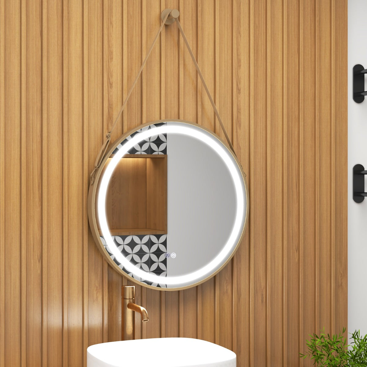Hängande – badrumsspegel med hängrem och färgs LED ljus minnesfunktion – 3 – Silver