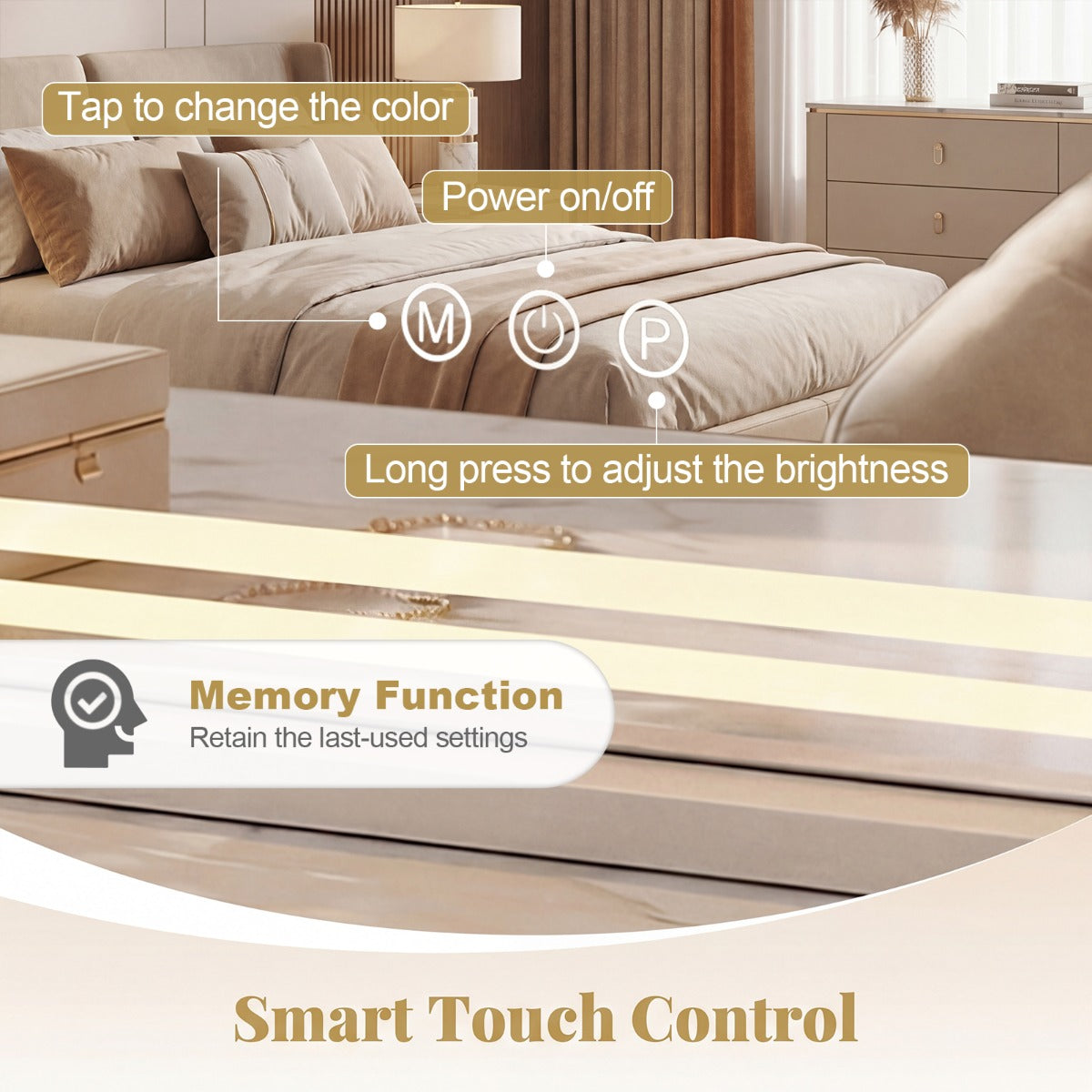 LED upplyst – sminkspegel med färgiga dimbara lägen och Smart touch styrning – 3 58 x 12 x 48 cm – Vit