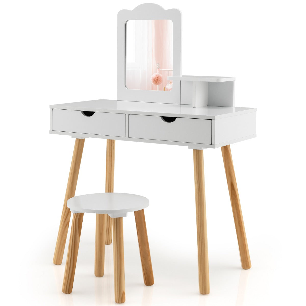 i – sminkbord för barn Skrivbord och pall med spegel – 2 1 70 x 37 x 100 cm – Vit