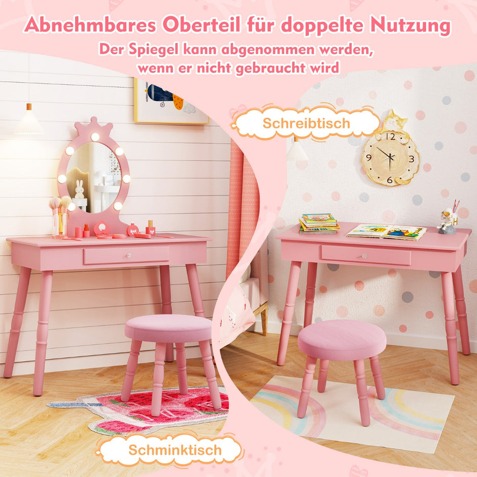 Sminkbord – Barn med Belysning i Princess avtagbar spegel – 2 1 – Rosa