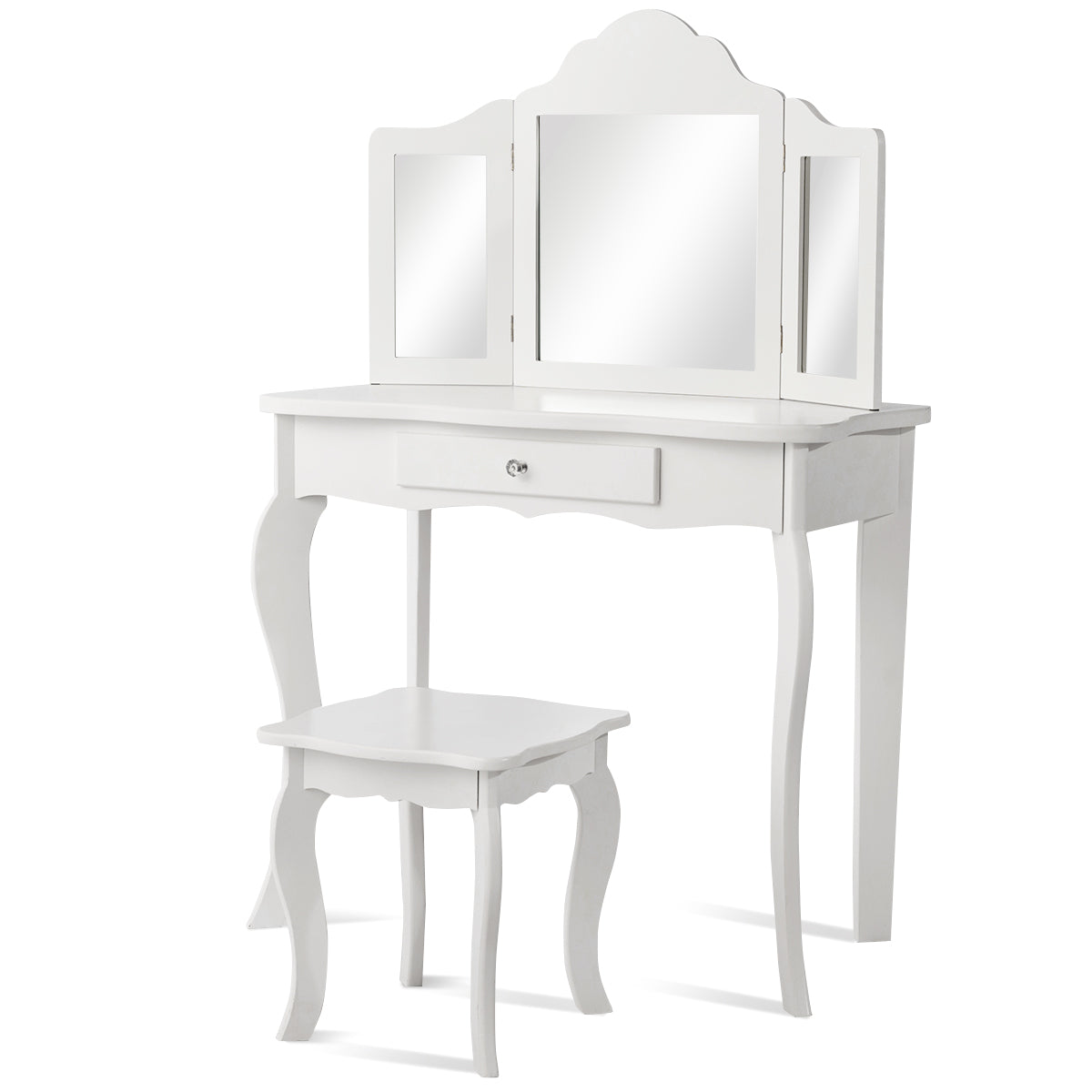 Sminkbord – och pallset för barn med lådspegel – 70 x 34 x 103 cm – Vit