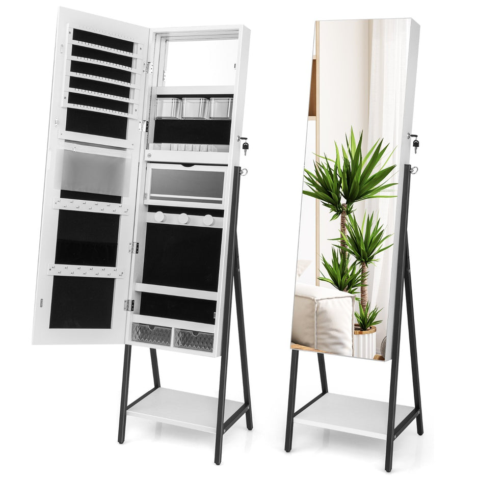 Smyckesskåp – med spegel och färgad LED belysning – 3 41,5 x 37 x 157 cm – Vit