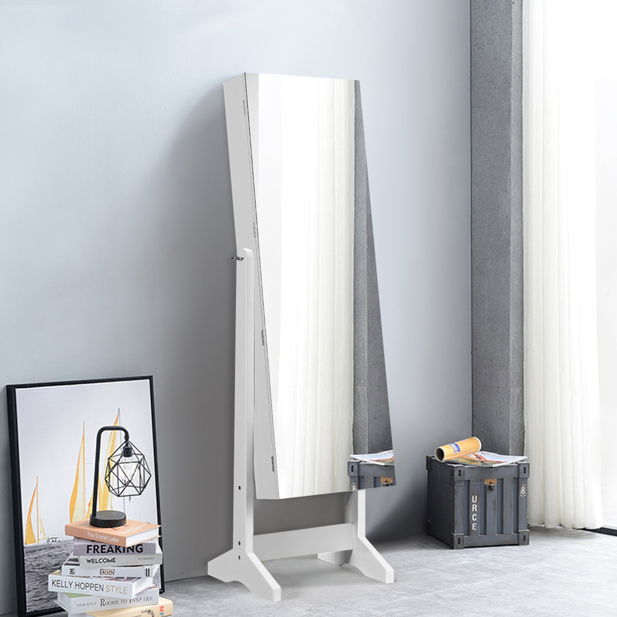 i – smyckesskåp med spegellåsbar smyckeskåp – 2 1 41 x 36,5 x 146 cm – Vit