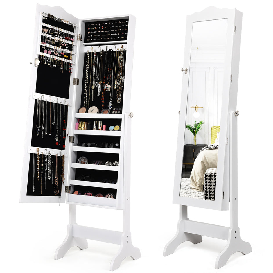 Låsbart – smyckesskåp Stående design med justerbar vinkel fullängdsspegel – 45 x 37 x 160 cm – Vit