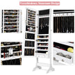 Smyckesskåp – Låsbart Smyckesspegelskåp med – 46 x 37 x 156 cm – Vit