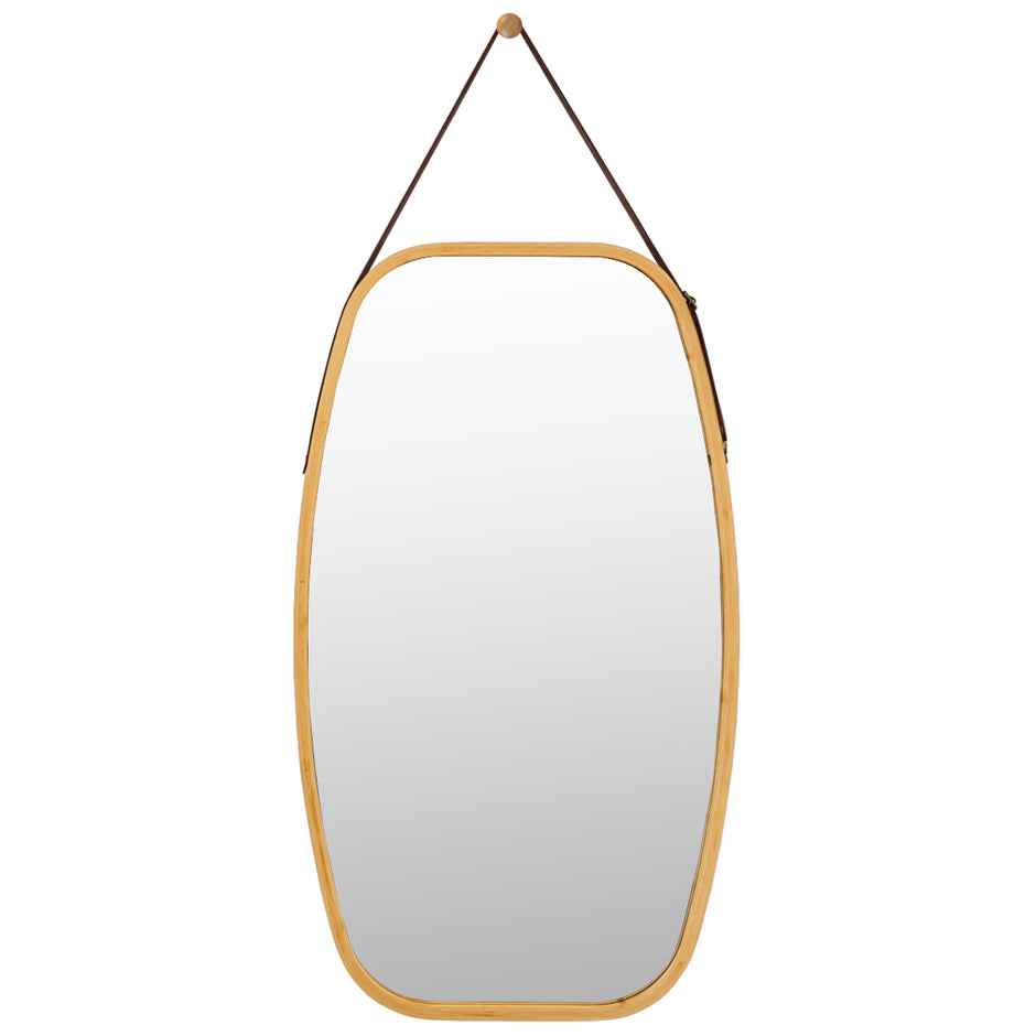 Smyckesspegel – med bamburam och justerbart läderband – 77 x 44 x 1,5 cm – Natur
