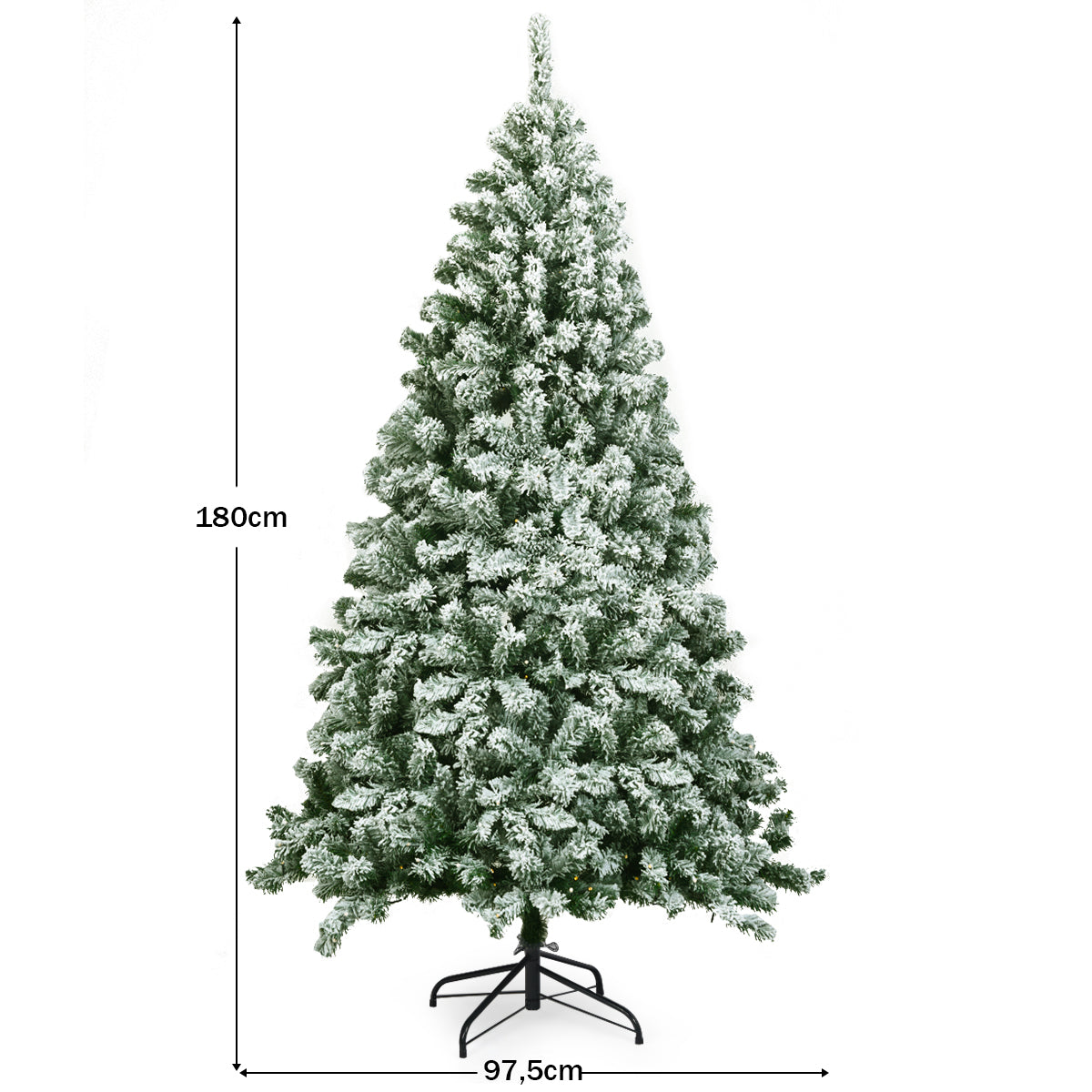 Konstgjord – snötäckt julgran med metallstativ och PVC nålar – 180 cm – Grön
