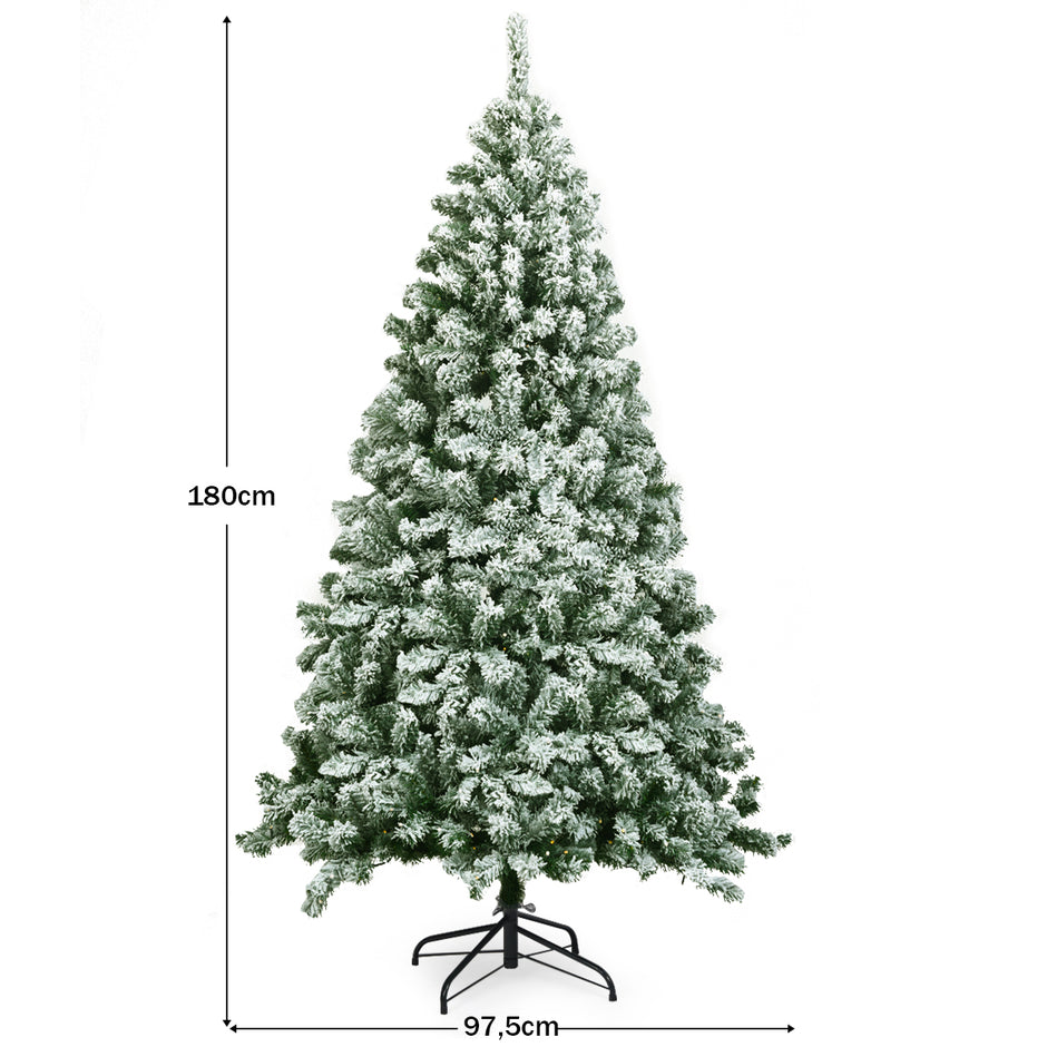 Konstgjord – snötäckt julgran med metallstativ och PVC nålar – 180 cm – Grön