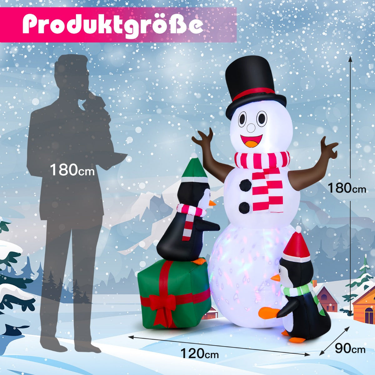 Uppblåsbar – snögubbe med pingviner Juldekoration utomhus XL – 180 cm – Vit