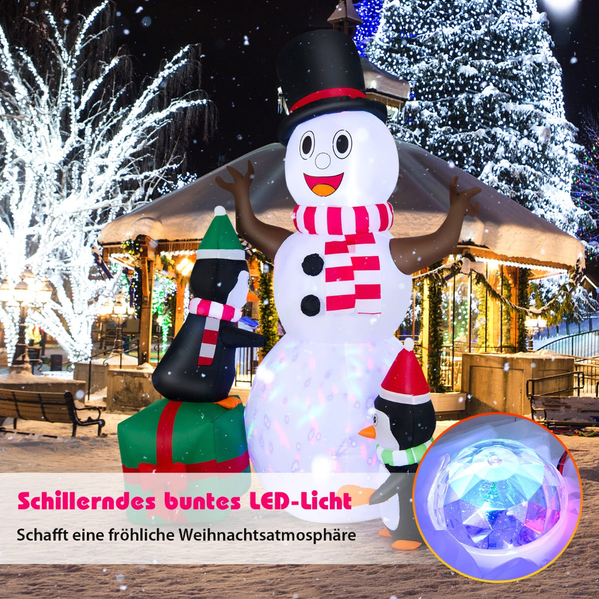 Uppblåsbar – snögubbe med pingviner Juldekoration utomhus XL – 180 cm – Vit