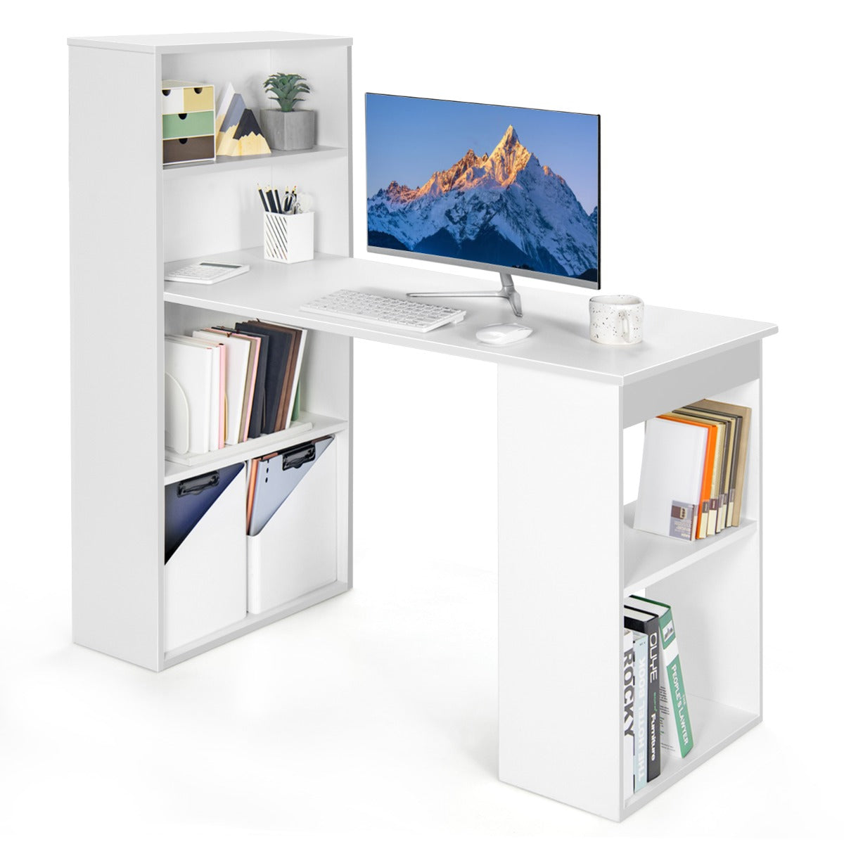 Skrivbord – med bokhylla Datorbord hyllor PC – 6 – Vit