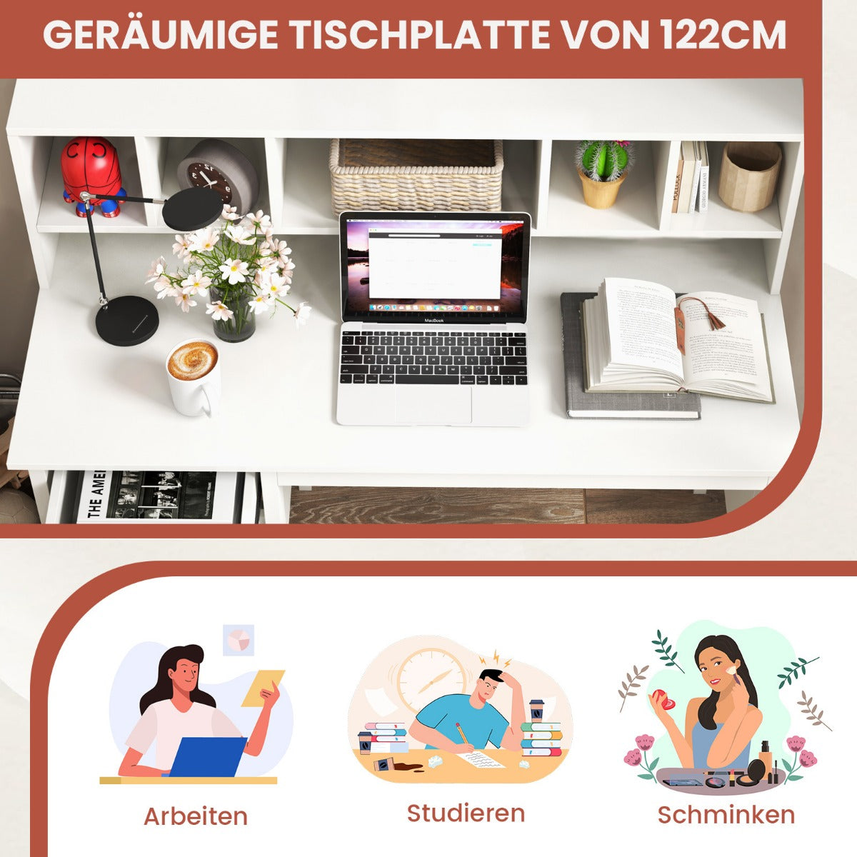 Skrivbord – med lådor och fack Datorbord – 2 5 120 x 60 x 110 cm – Vit