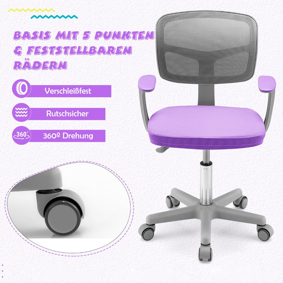 Barnbordsstol – 360° vridbar ungdomsstol Höjd Justerbar – 80-91,5 cm 54 x 50 x cm – Violett