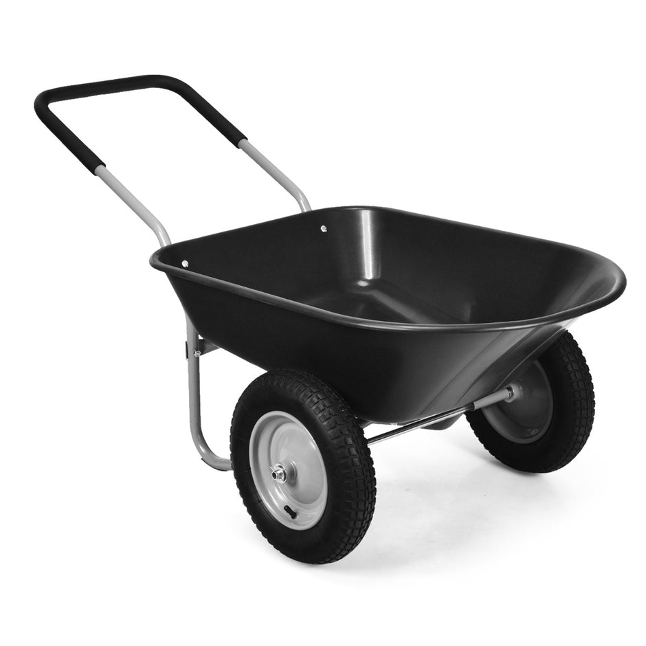 Skottkärra – med hjul kraftig låda för trädgården – 2 145 x 65 x 65 cm – Svart