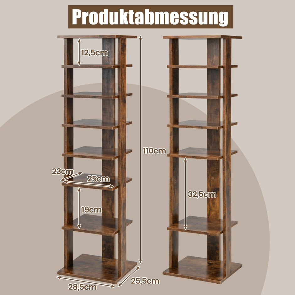 Höjdjusterbar – vånings skohylla i – 8 – Rustik brun