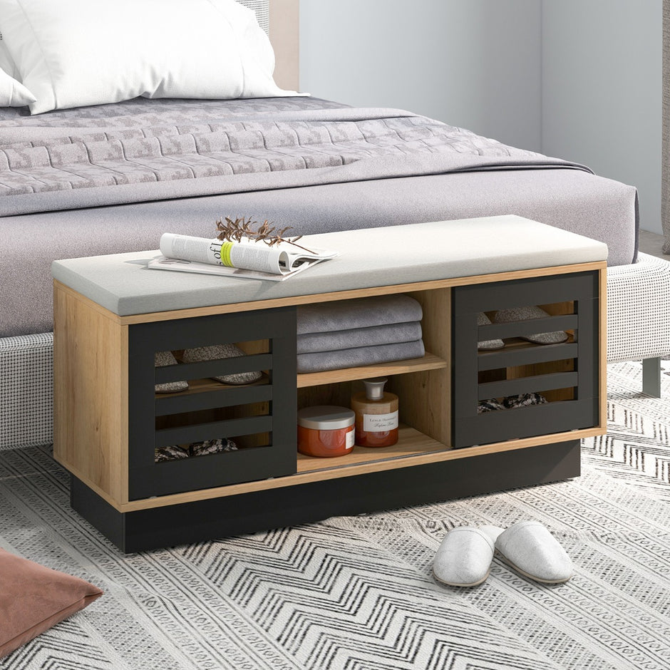 i – bänk och skoställ med fack justerbara hyllor Naturlig – 2 1 6 3 99,5 x 34,5 x 46 cm – Natur