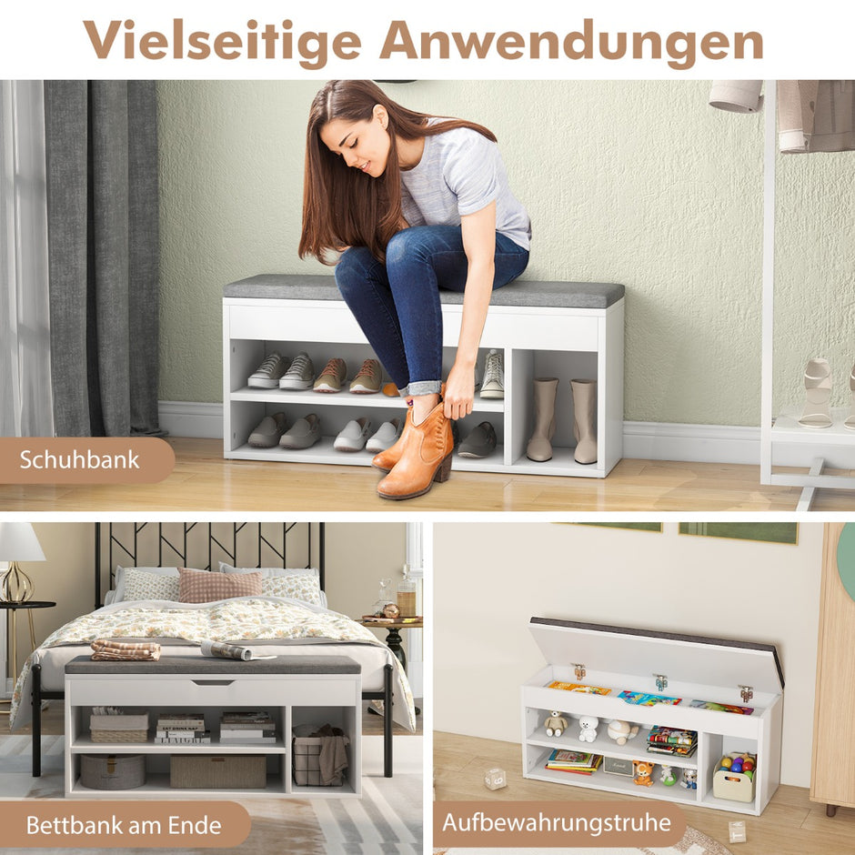 Skobänk – med sits och förvaringsutrymme garderobsbänk skoställ trägrå – 104 x 30 x 48 cm – Grå