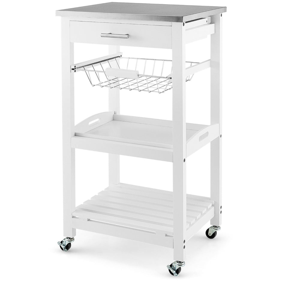 Serveringsvagn – Rullande köksö med bänkskiva – 47 x 39 x 85 cm – Vit