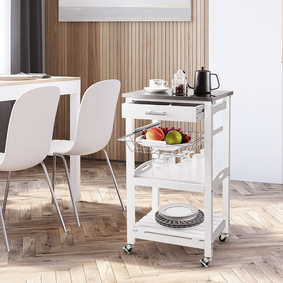 Serveringsvagn – Rullande köksö med bänkskiva – 47 x 39 x 85 cm – Vit