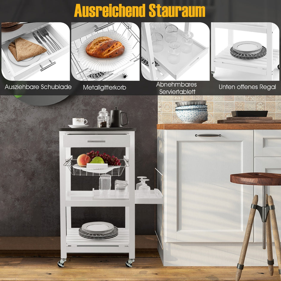 Serveringsvagn – Rullande köksö med bänkskiva – 47 x 39 x 85 cm – Vit