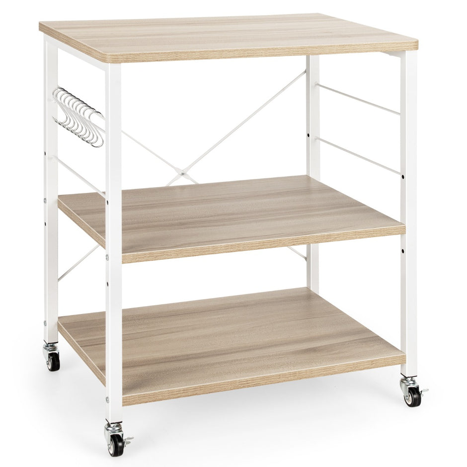 Serveringsvagn – med nivåer justerbar hylla och avtagbara krokar Natural – 3 10 60 x 40 x 73 cm – Natur
