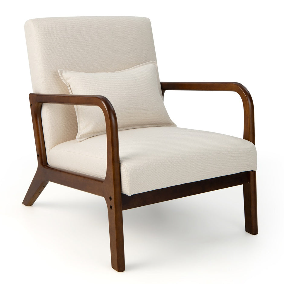 Fåtölj – Vardagsrum Lounge Stol Klädd Modern Accent Trä med armstöd – 65 x 79 x 77 cm – Beige