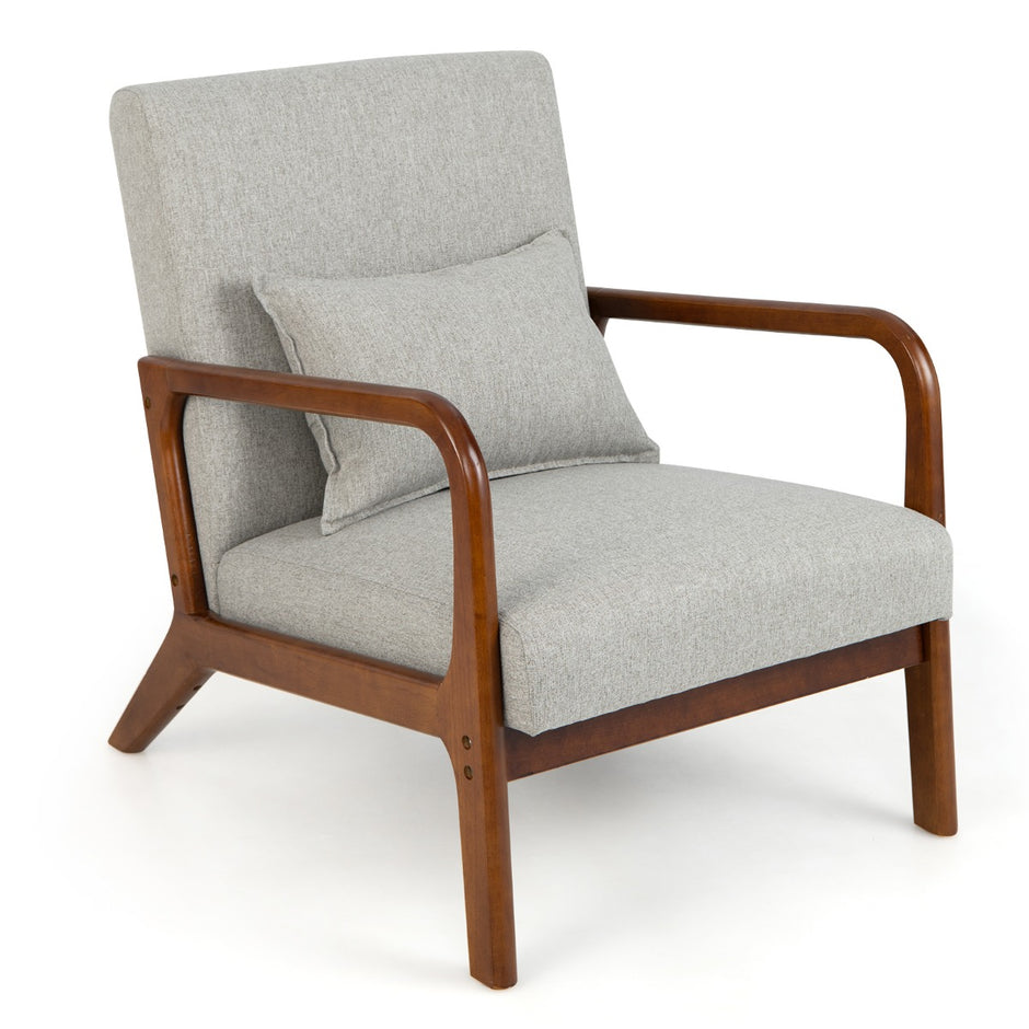 Fåtölj – Vardagsrum Loungestol Klädd Modern Accentstol Trä med armstöd – 65 x 79 x 77 cm – Grå