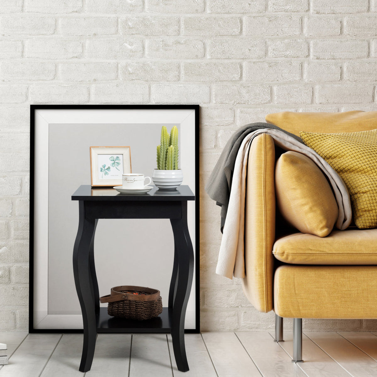 Set – med sidobord böjda ben och vånings sängbord hylla – 2 2 – Svart