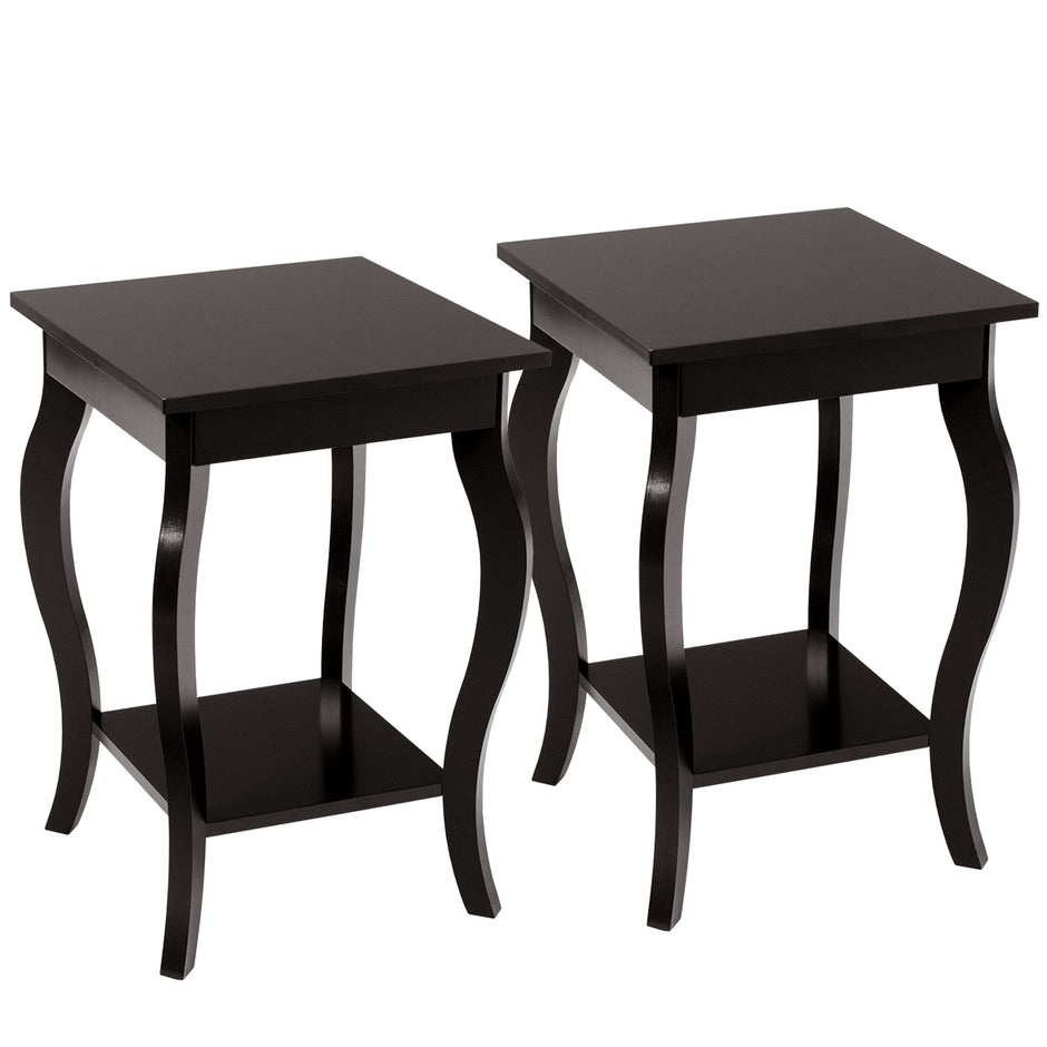 Set – med eleganta sidobord böjda ben och våningshyllor för vardagsrum sovrum – 2 2 – Brun