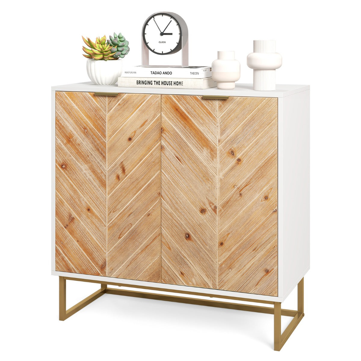 Skänk – med dörrar köksskåp hylla bufféskåp modernt metallben – 2 80 x 40 x 80 cm – Vit