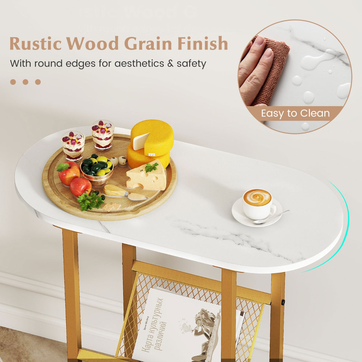 Smalt – sidobord stegs ovalt sängbord med tidskriftsfack platsbesparande soffbord Vitt – 2 – Vit
