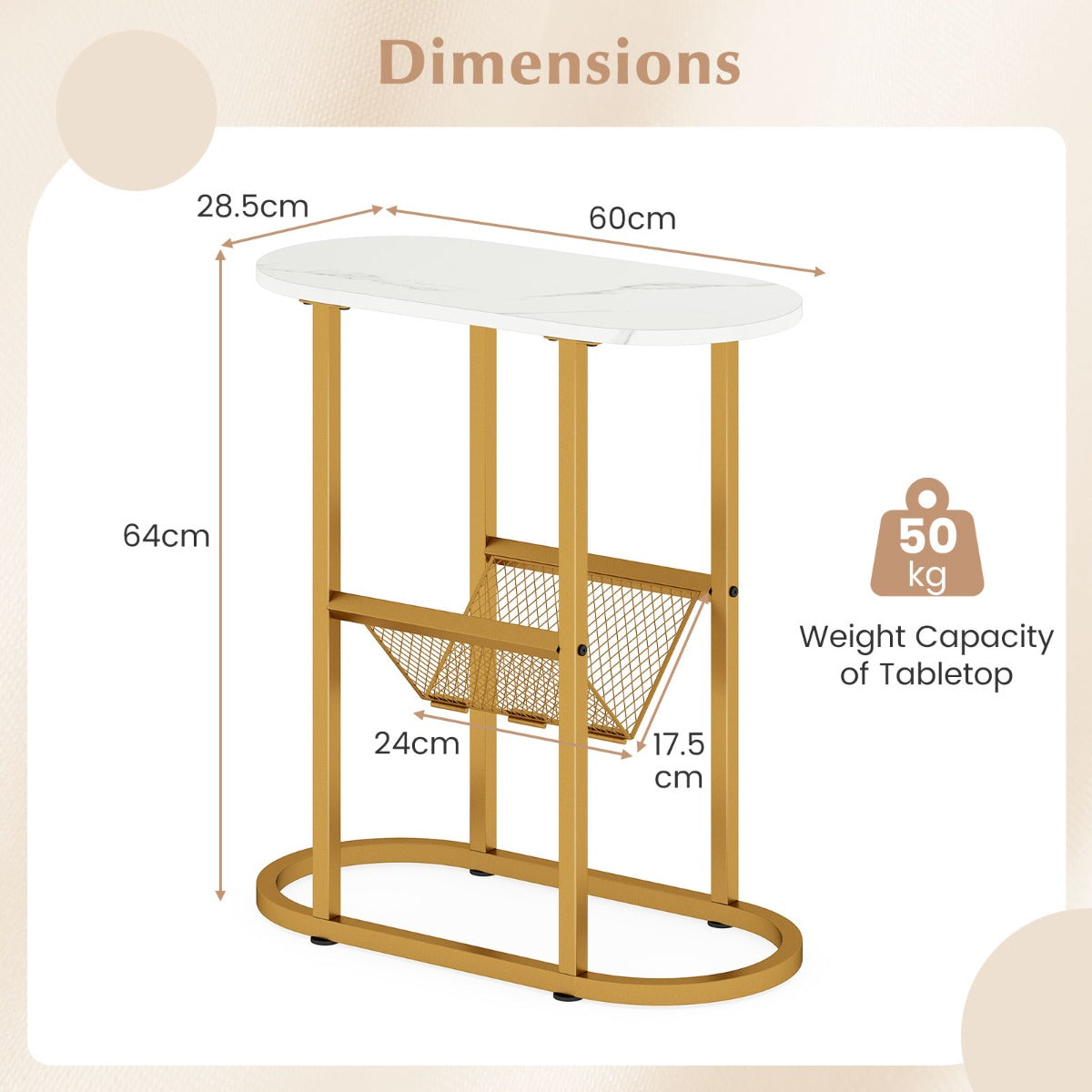 Smalt – sidobord stegs ovalt sängbord med tidskriftsfack platsbesparande soffbord Vitt – 2 – Vit