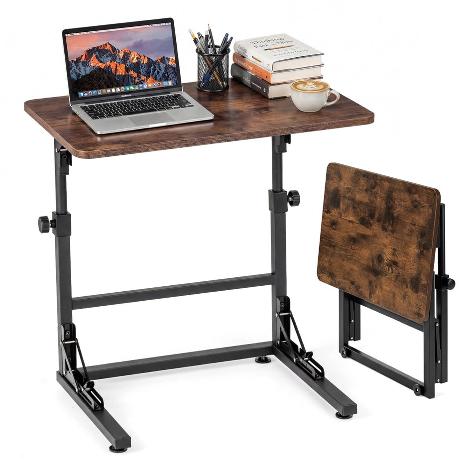 Höjdjusterbart – sängbord Hopfällbart vårdbord C form laptopbord Sidobord – Rustik brun