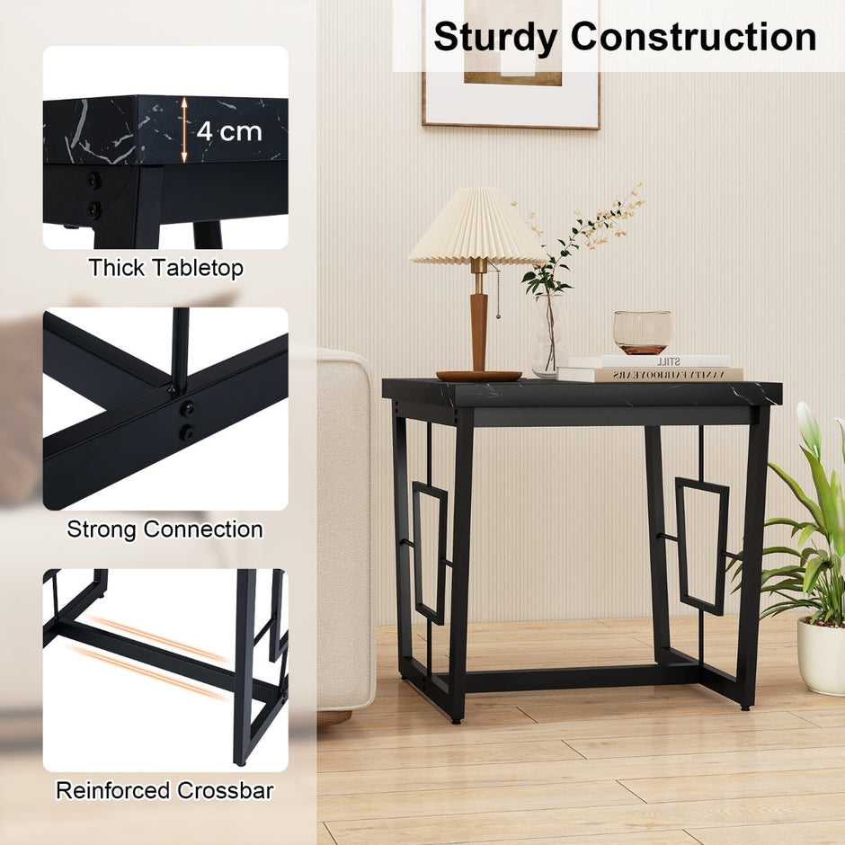 Marmor – Kvadratisk Sidobord Modern Kaffebord med Bordsskiva – Svart