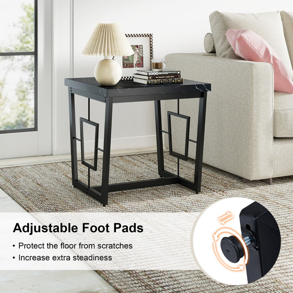 Marmor – Kvadratisk Sidobord Modern Kaffebord med Bordsskiva – Svart