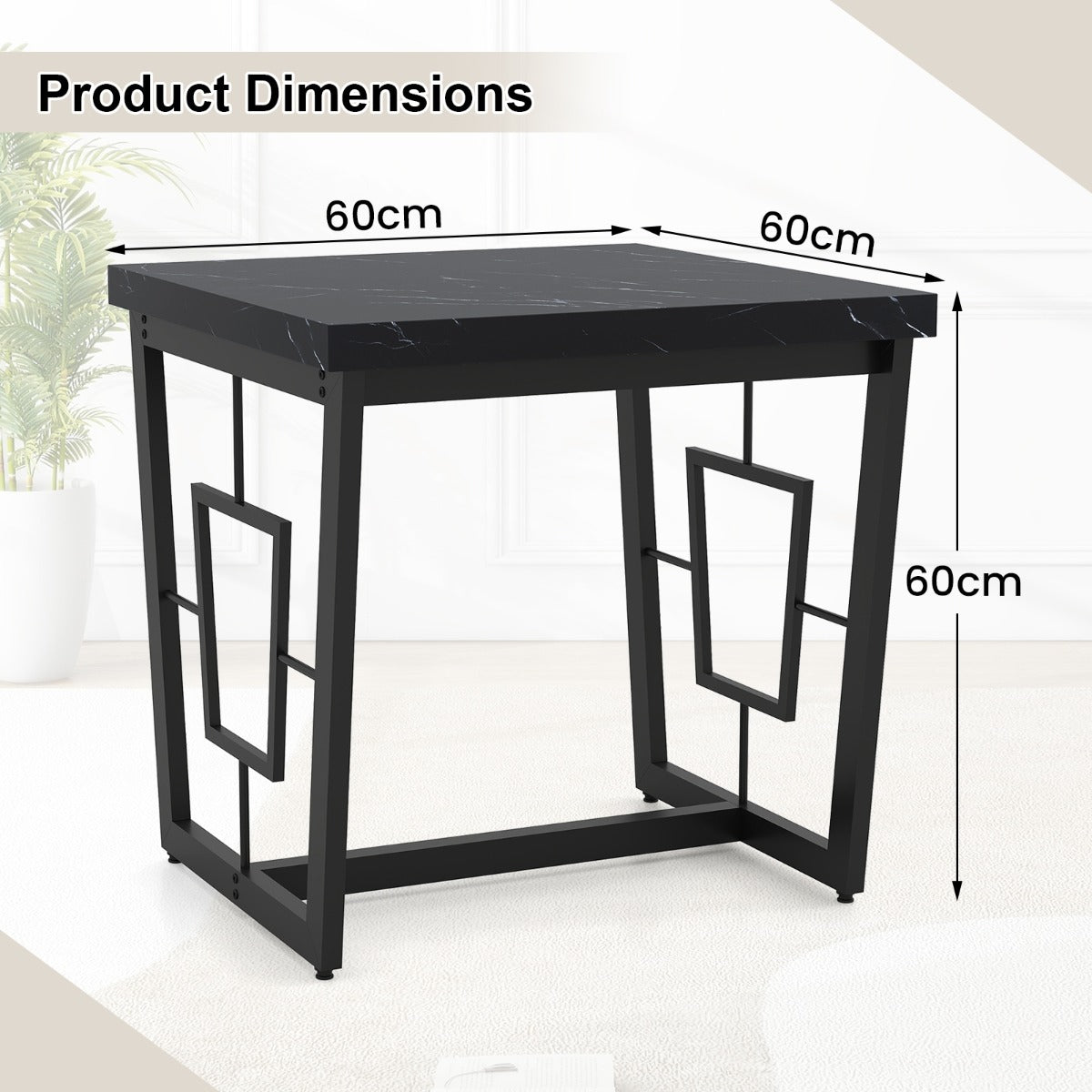 Marmor – Kvadratisk Sidobord Modern Kaffebord med Bordsskiva – Svart