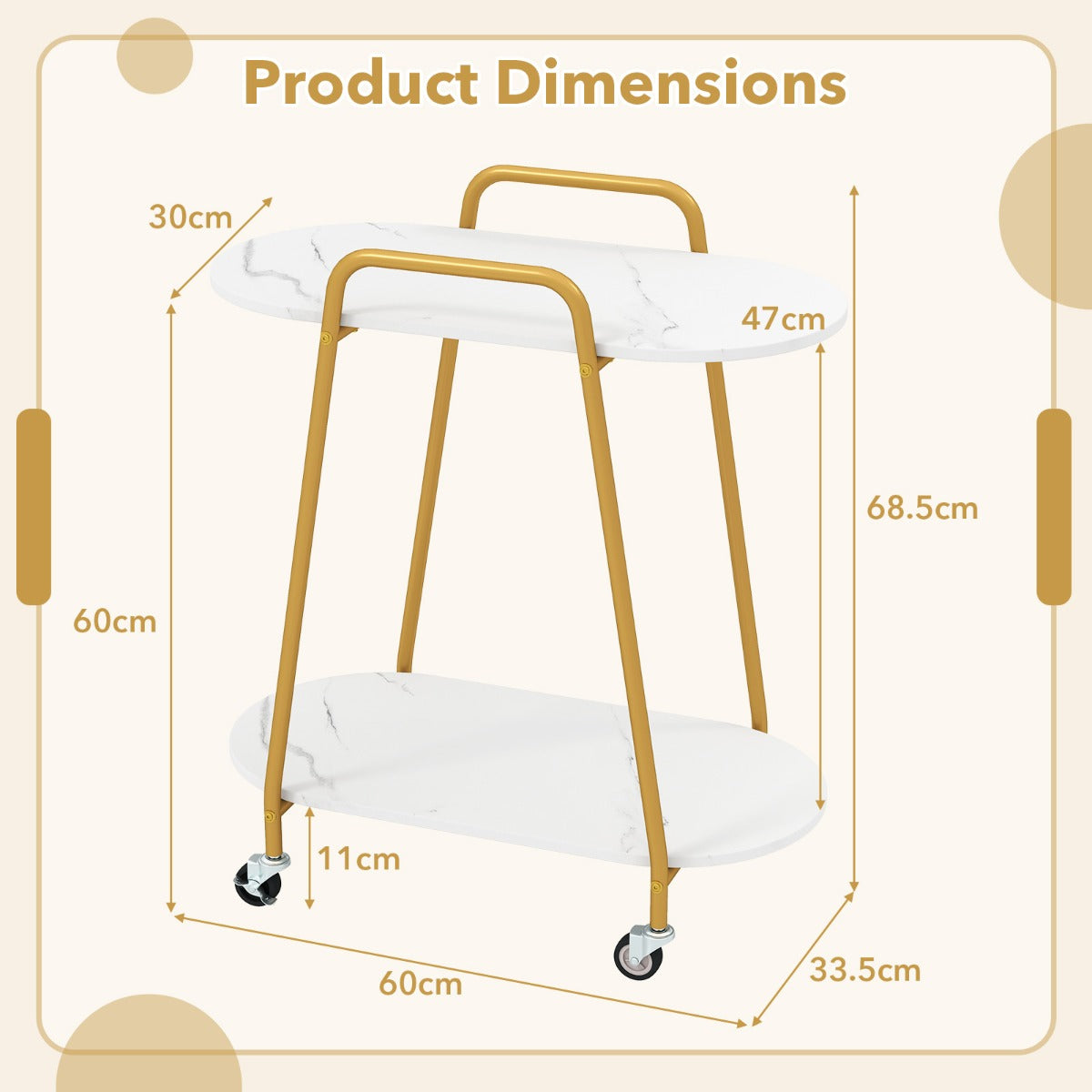 nivåers – rullbar sidobord modern mobilt sängbord med konstmarbletopp – 2 – Vit