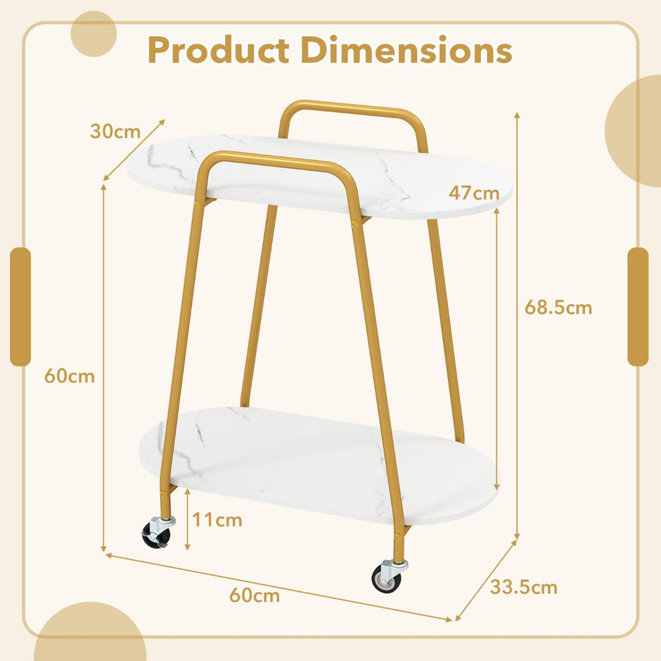 nivåers – rullbar sidobord modern mobilt sängbord med konstmarbletopp – 2 – Vit
