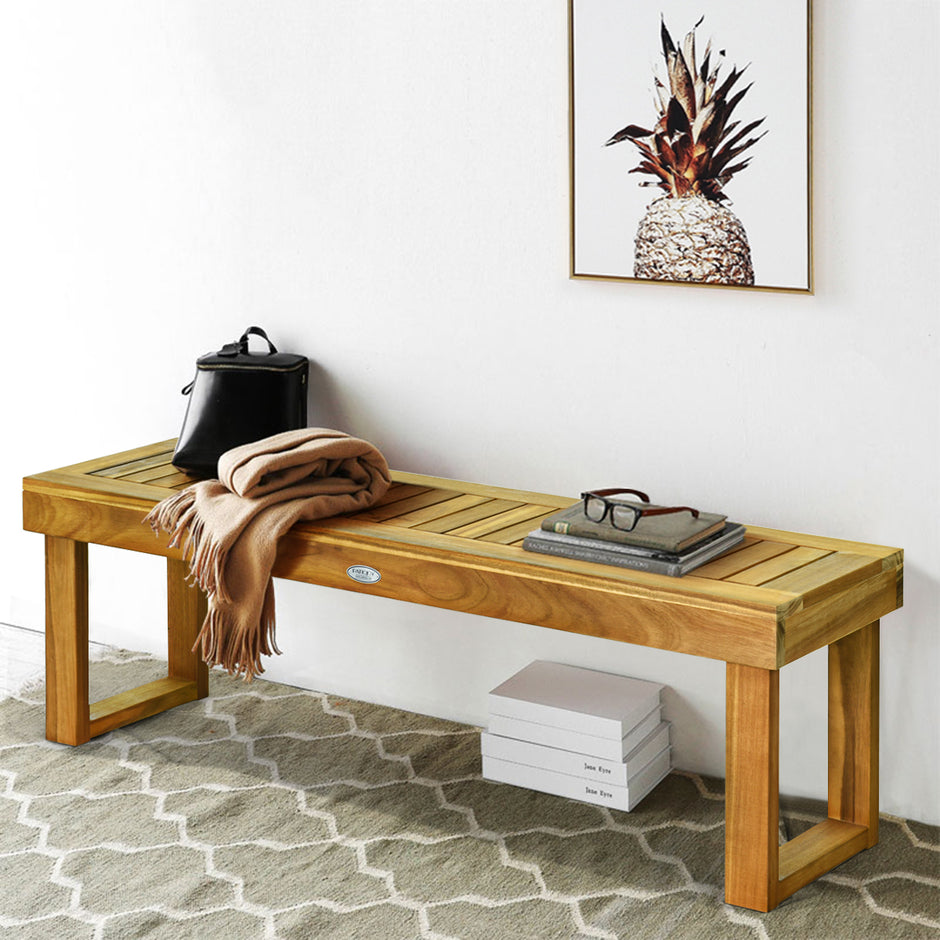 Bänk – Trädgårdsmöbler i massivt trä Lastkapacitet upp till Teak – 360 kg 132 x 34 x 43,5 cm – Natur